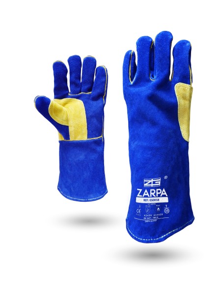 GUANTE SOLDADOR AZUL CON REFUERZO - MANO IZQUIERDA